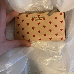 Kate Spade Beige Wallet with Red Hearts